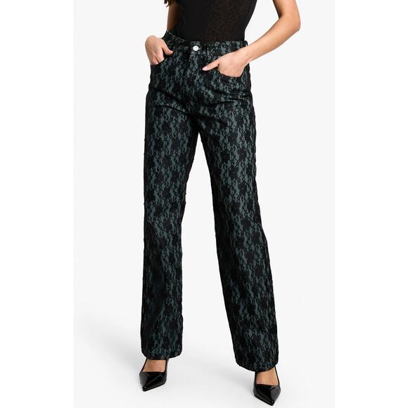 Bohoo Black lace overlay high rise straight leg pants dark coquette romance - Picture 1 of 9